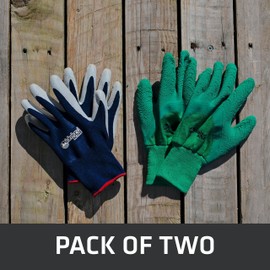 Lakeland Active 2 Pairs Multipurpose Gardening Work Gloves - Field Green & Oxford Blue - Small
