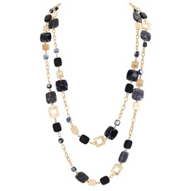 Bocar 2 Layer Long Necklaces for Women Statement Resin Strand Chain Necklace Costume Gift Jewelry(NK-10762), long, Resin, No Gemstone