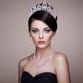 Geurlev Tiaras y coronas de vidrio para mujeres y niñas, tiara de boda con joyas para novia, cumpleaños, cosplay, Diamantes de imitación, vidrio