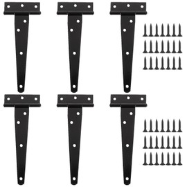 ASelected 6 Pcs T Hinges,6 Inch T-Strap Door Hinges,Heavy Duty T Hinges With Mounting Screw, Metal T Hinges With Rustproof Powder Coating For Doors,Cabinets, Sheds, Windows, Fence, Barn Gates Supplies