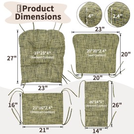 SINOSSO Glider Rocker Cushion Set (5 Pcs), Soft Blended Fabric High-Density Support Foam Seat Cushions with Ties, Fits Rocking Chair/Nursery Glider & Ottoman, Yellow