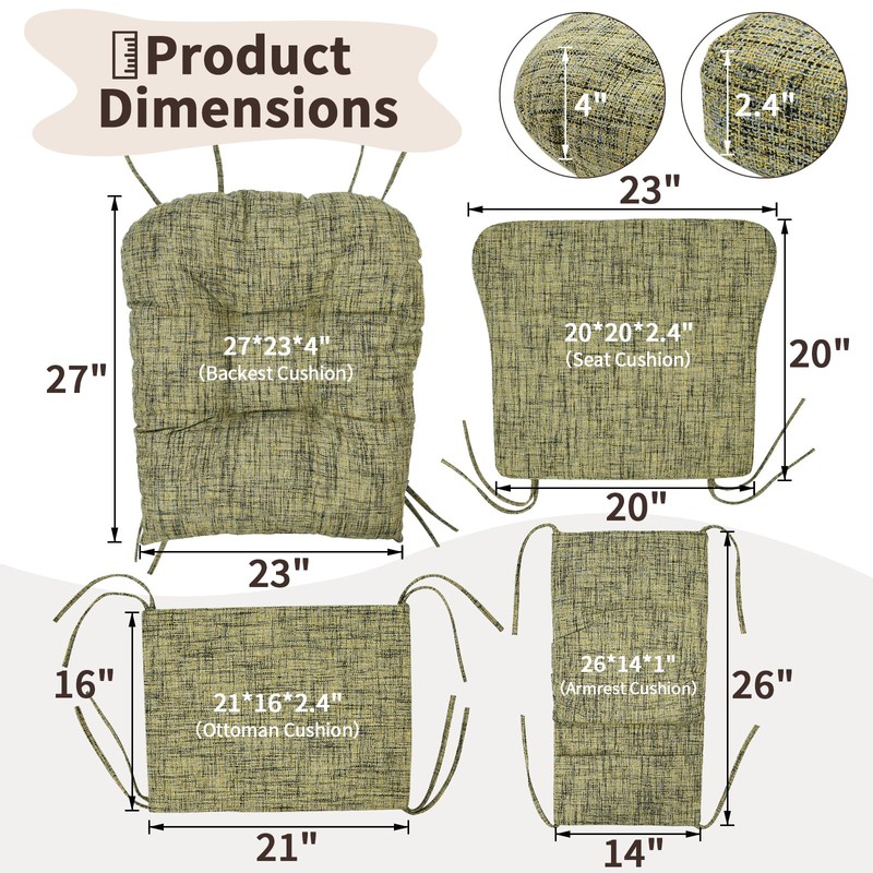 SINOSSO Glider Rocker Cushion Set (5 Pcs), Soft Blended Fabric
