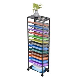 Ekisemio 15 Tier Rolling File Cart, Sturdy an Durable Desk File Organizer with Metal Mesh Letter Tray, Heavy-duty Rolling Clutter Cart for Office, Home, School, Black