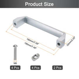 sourcing map 2 Pack Rectangular Pull Handle, 180mm/7.1" Hole Center Aluminium Alloy Door Handle Modern Drawer Pull for Drawer Cabinets Gate Garages, Silver