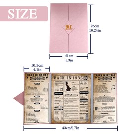 back in 1935 UK Poster 90th Birthday Gifts for Women, Happy 90th Birthday Decoration Supplies for her 90 Years Old Mum Aunt Friends, Folded,Pink