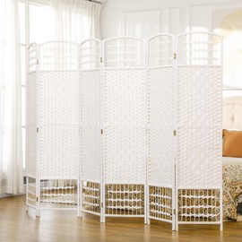 NicBex Room Divider 6 Panel Room Dividers with Woven Paper Design Partition Room Dividers and Folding Privacy Screens 5.6 FT Wall Divider for Office, Room Separation,94.5" W x 0.5" D x 67" H, White