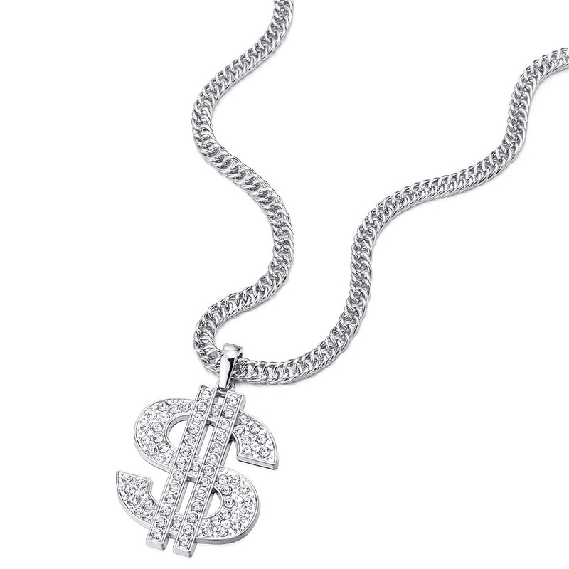 COOLSTEELANDBEYOND Hip Hop Punk Large US Dollar Money Sign Pendant
