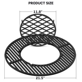 Skyflame Charkettle 2-in-1 Cast Iron 21.5 Inch Grill Grate Replacement Gourmet BBQ System, Compatible with Weber 22-1/2 inch Kettle Charcoal Grills