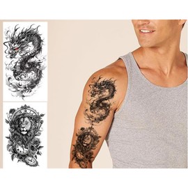 60 Sheets Temporary Tattoos Adult Black Fake Tattoos Oriental Lion Tiger Dragon Wolf unisex (60PCS ANIMAL PRINT)