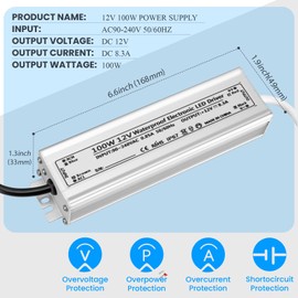 LED Driver 12V 100W Waterproof IP67 Power Supply Transformer 90V-240V AC to 12V DC Output, 12V LED Driver, 12V Led Power Supply for LED Light, Outdoor Use, Computer Project