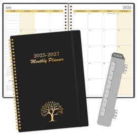 2025-2027 Monthly Planner, 2 Years Monthly Calendar, Jul 2025-Jun 2027, 7.4" x 10.2" 24-Month Planner with Twin-wire Binding for School & Office, Waterproof Cover, Black