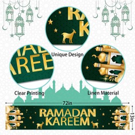 Ramadan Kareem Table Runner, Ramadan Decorations for Home Table Green Gold Table Runner Ramadan Table Decorations Ramadan Mosque Table Runner for Islamic Happy Ramadan Mubarak Festival Party Supplies