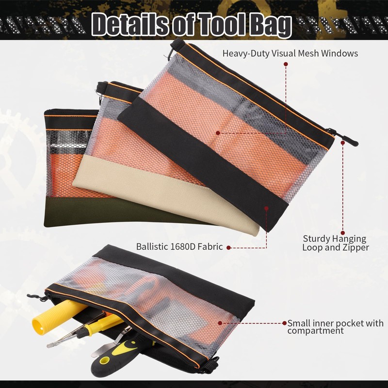 BESARME 6 Pcs Clear Tool Pouch Tool pouch Bags Zipper