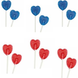 30 Blue Heart Shaped Lollipops Blue Raspberry Flavoured Sweet Candy Lollies, Ideal for Snack Cupboard, Weddings, Valentines, Party Bag fillers haynesdiscount ltd (Red Cherry)