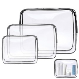 Larfraecy Pack of 3 Transparent Toiletry Bags, PVC Liquids Bags, Hand Luggage, Cosmetic Bag, Transparent, Toiletry Bags, Hand Luggage Travel Accessories, Travel Accessories for Men, Women, Children