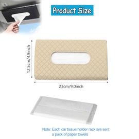 Yharnamite Car Tissue Holder, Car Visor Tissue Holder, PU Leather Car Tissue Holder, Hanging Paper Towel Clip, Car Sun Visor Accessories, Compatible with Most Cars (Beige)