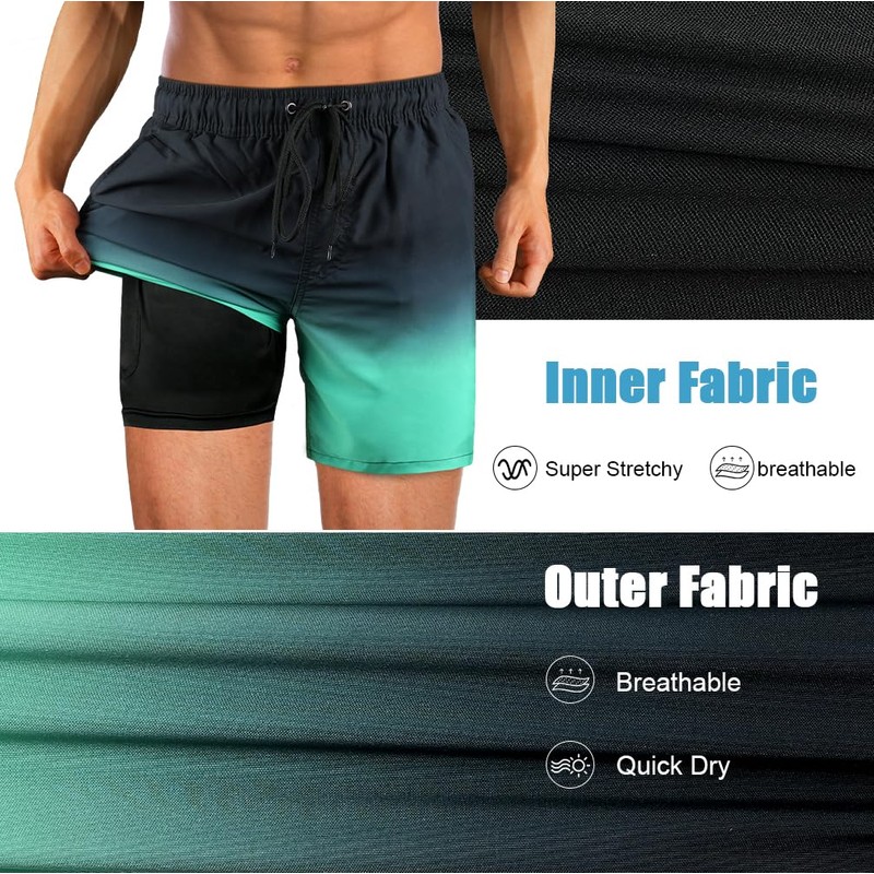 flintronic Men's Swimming Trunks with Compression Liner 2 in 1,