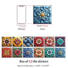 ViibXfans 6x6 Tile Decals,Peel and Stick Wall Decor Stickers,Waterproof Tiles Stick on Backsplash for Kitchen,Bathroom,Cabinets(12 Sheets)