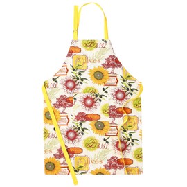 Lanrinwon 100% Cotton Aprons for Women with Pockets,25"x34" Long Adjustable Kitchen Chef Cute Yellow Floral Apron for Women