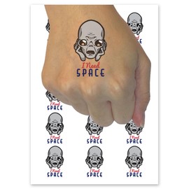 I Need Space Gray Alien Funny Temporary Tattoo Water Resistant Fake Body Art Set Collection - 15 2" Tattoos (1 Sheet)
