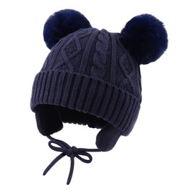 XIAOHAWANG Baby Girls Hat Boys Baby Hat Winter Knitted Hat Children's Hat Warm Winter Hat with Bobble, navy