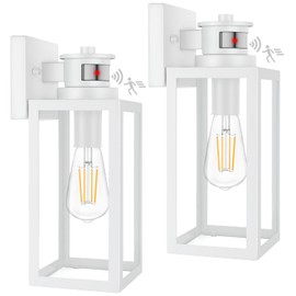 2-Pack Motion Sensor Outdoor Wall Lantern, Dusk to Dawn Exterior Light Fixtures Wall Mount, White Outside Light for House, Waterproof Outside Lantern Sconces, Anti-Rust Porch Lighting with Clear Glass