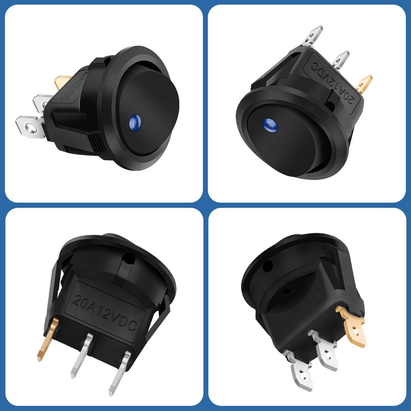 5 Pcs 12V Switch, Hanibos LED Illuminated Round Rocker Switch