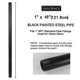 GeilSpace 1" × 48" Pre-Cut Black Metal Pipe, Industrial Steel Fits Standard One Inch Black Threaded Pipes and Fittings - Vintage DIY Industrial Shelving (1" × 48", Black)