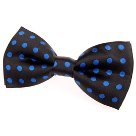 Retreez Men Classic Polka Dots Woven Microfiber Pre-tied Bow Tie (5") - Black with Blue Dots