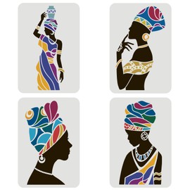 FINGERINSPIRE 4 PCS Tribal Women Stencil 29.7x21cm, Wall Stencils for Painting Reusable Large DIY Art and Craft PET African Tribal for Painting on Wall and Fabric