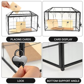 Atzciyr Wedding Glass Cards Box with Slot - 10.26 x 5.91 x 7.99 inch, Envelope Card for Birthday Party Reception Box, Home Tabletop Decor Clear Gold Terrarium with Lock Glass Terrarium