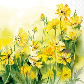 IHR Ideal Home Range Cocktail Napkins Disposable 3-Ply Paper Party Napkin Pack, 5" x 5", Sunny Wildflowers (Yellow), 20-Count