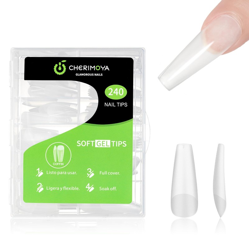 Cherimoya 240Pzs Tips para Uñas Soft Gel, 10 Tamaños, Uñas