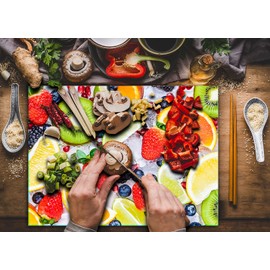 TMK Glass Chopping Board 30 x 22 cm with Fruit Motif Chopping Plate Hob Cover Plate Decorative Glass