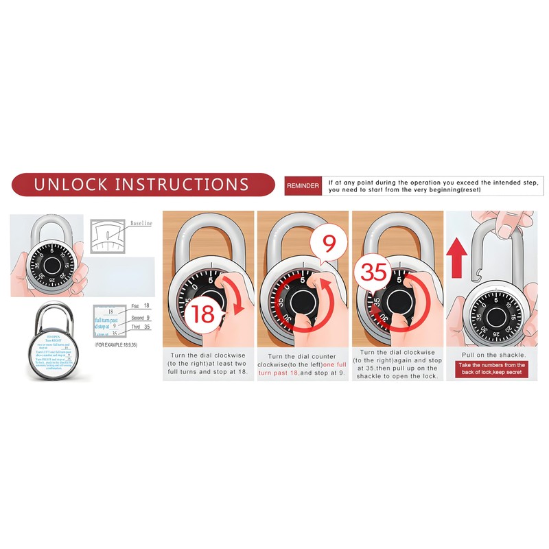 XanHen Combination Padlocks with Metal Body, Indoor Use for Gym