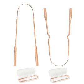 AVENIX Paquete de 2 Raspadores de Lengua de Cobre con Estuche de Viaje, Limpiador de Lengua 100% Cobre, Elimina el Mal Aliento,mantiene la higiene bucal, Reutilizable y Fácil de Limpiar para Adultos