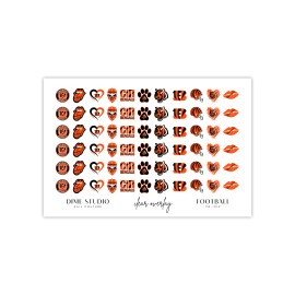 DXH NAIL CO Cinncinati Bengals Football Nail Decals Waterslide Clear Overlay Nail Art