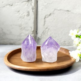 SAMSARI 2 Pcs of Amethyst Crystal Points (3 to 4 inches Height) – Healing Stones for Meditation, Yoga, and Spiritual Practices – Natural Purple Gemstones
