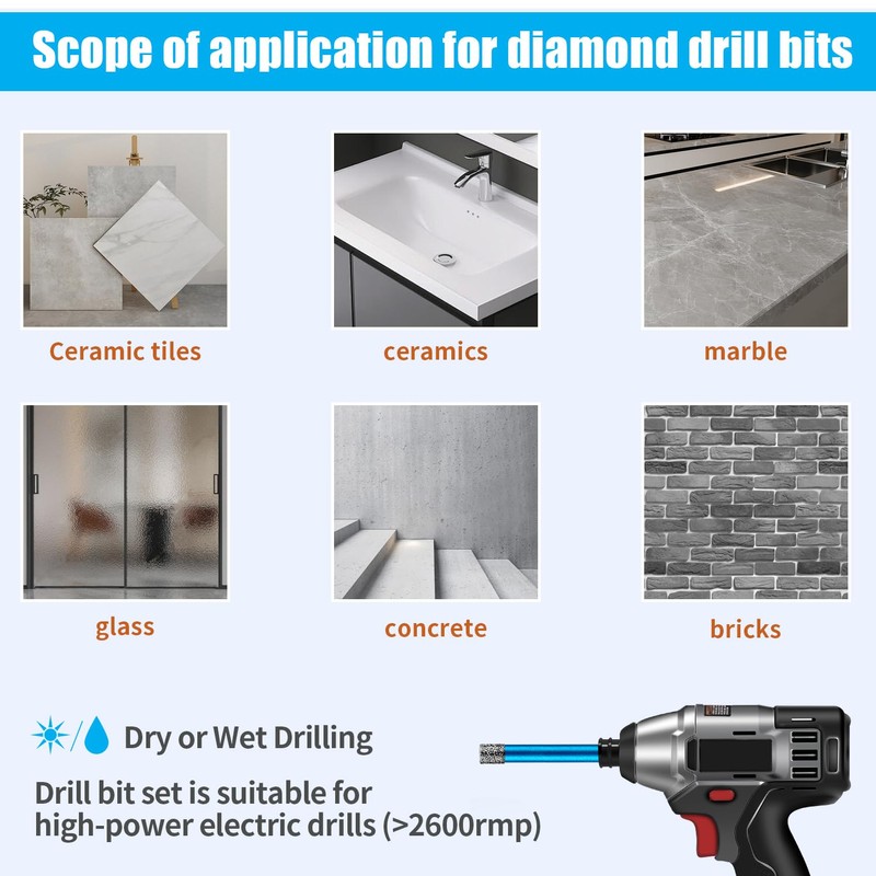10pcs Dry Diamond Drill Bit Set Tile Glass Small Diamond