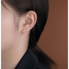 Reffeer 925 Sterling Silver Bow Clip On Earrings Ribbon for Women Earrings Bowknot Cuff Earrings Non Pierced Wrap Earrings (C-Rose Gold Plated)