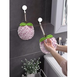 Sophie & Panda Fuzzy Ball Hand Towels (Set of 2) - Dry Your Hands Instantly and conveniently with This Creative Hand Towel Fruit Themed Decorative Towels for Bathroom (Pack of 2, Pink Peach)