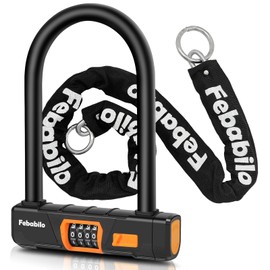 Febabilo Bike Locks Heavy Duty Anti Theft,4 Digit Combination Ebike u Lock with Cut-Proof Security 4FT x 8mm Chain,Combo Large U Shape Lock for Motorcycle,Scooter,Bicycle,Electric,Moped