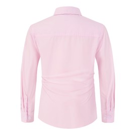 Spring&Gege Boys Long Sleeve Dress Shirts Stretch Wrinkle Free Formal Uniform Solid, Pink, U.S. Size 14