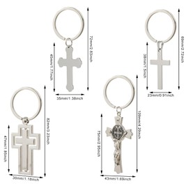 Honbay 4PCS Metal Cross Keychains Creative Religious Key Rings Faith Keyfob Backpack Hanging Ornament for Bag Purse Wallet Cellphone or Car Pendant (4 Style)