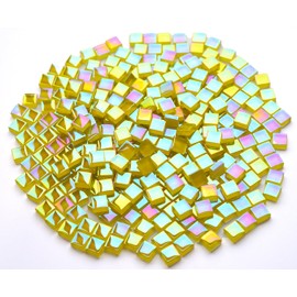 CHICSHIS 300G Iridescent Mosaic Tiles, 10mm Square Mosaic Glass Pieces, Mini Tiles for Glass Projects, Great for Mosaic Craft, 330pcs Crisp Sunshine Yellow Mosaic Great for Art Supplies
