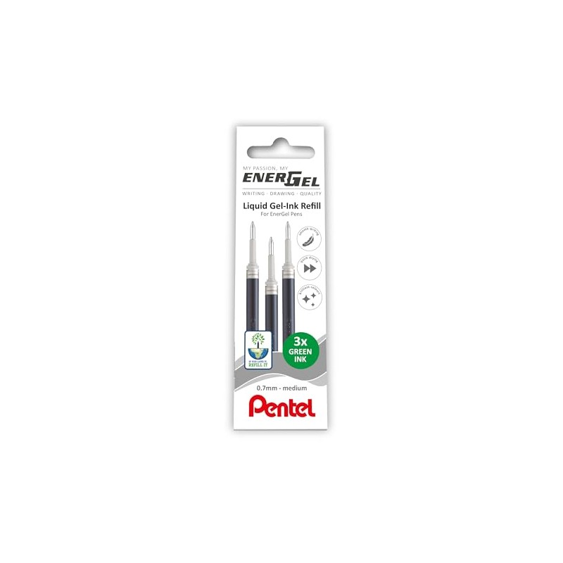 Pentel EnerGel 0.7mm Refill Wallet of 3 - Green