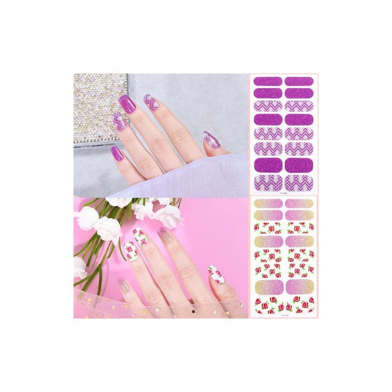 Pegatinas Autoadhesivas para Uñas, 8 Hojas de Tiras de Esmalte