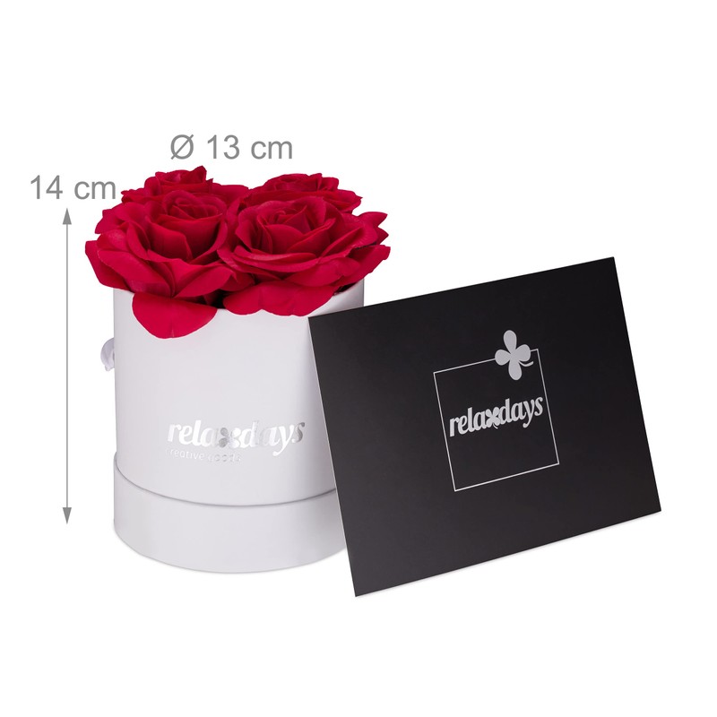Relaxdays Round Rose Box, 4 Roses, Flower Box, White, Long