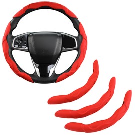 GIANT PANDA Leather Steering Wheel Cover, Car Accessories Interior, 3-Piece Steering Wheel Cover Universal for 99% Car, SUV, Truck (Red)