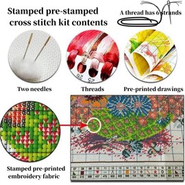 CaptainCrafts Cross Stitch Kits, Stamped and Counted Cross Stitch Preprinted and Unpreprinted Fabric DIY Art Embroidery Kits (Preprinted 11CT, Three Little Birds)